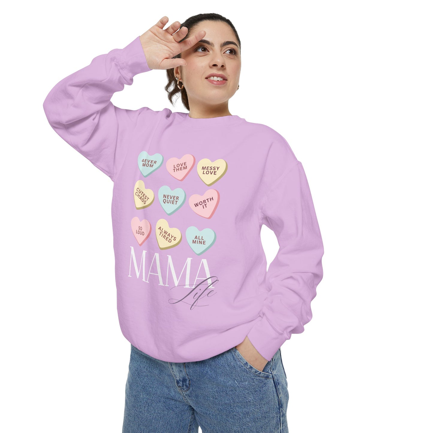Conversation Hearts Sweatshirt — Pastel Valentine Candy Heart Crewneck