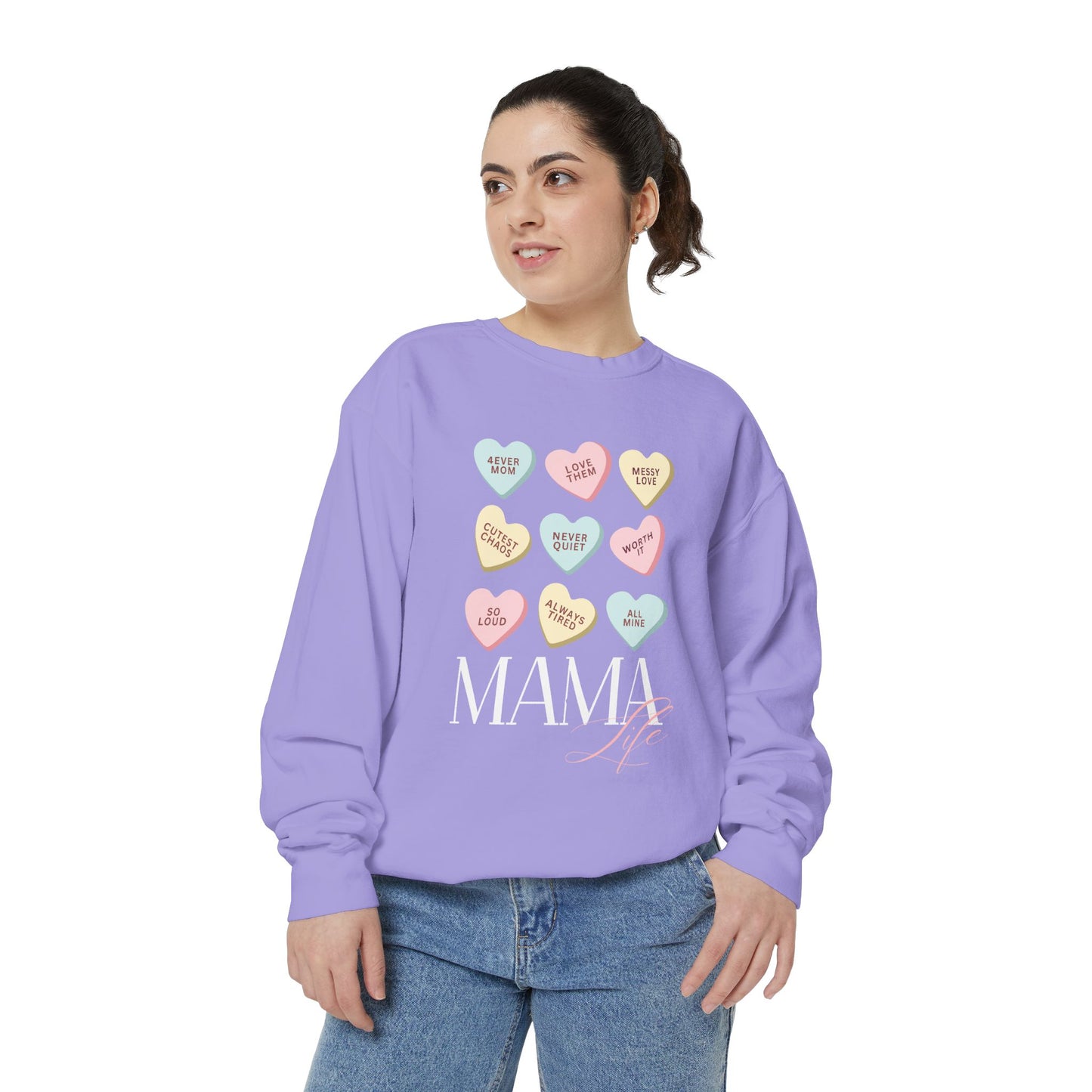 Conversation Hearts Sweatshirt — Pastel Valentine Candy Heart Crewneck