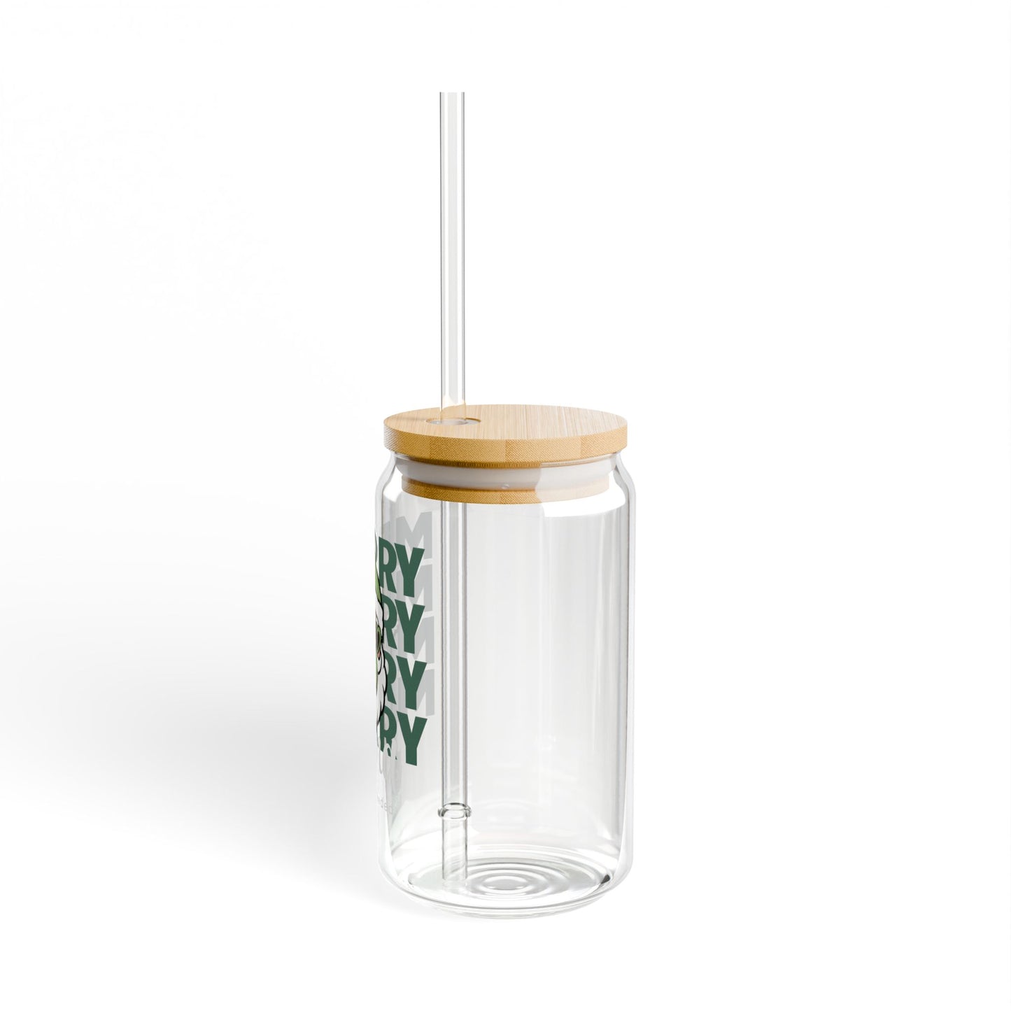 Glass Sipper 16oz - Merry Mama Coffee Needed Design Green