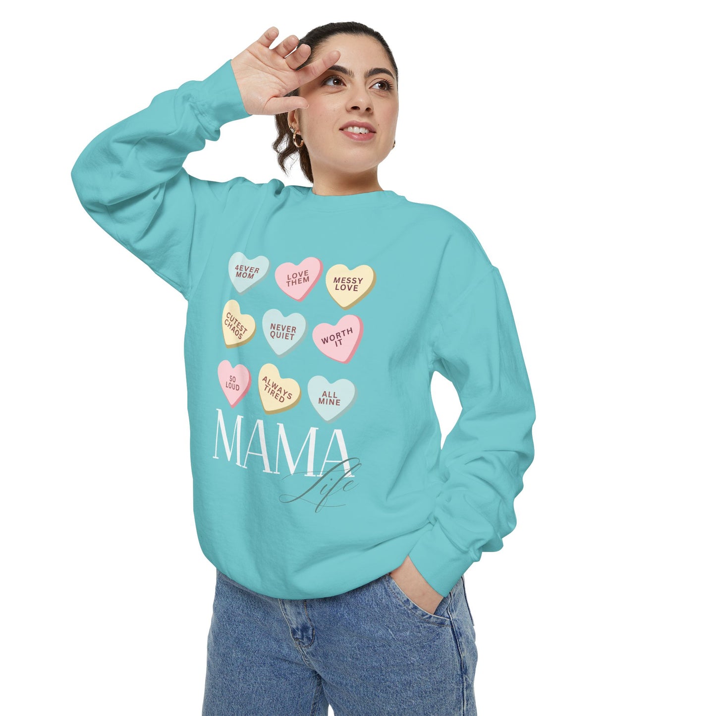 Conversation Hearts Sweatshirt — Pastel Valentine Candy Heart Crewneck
