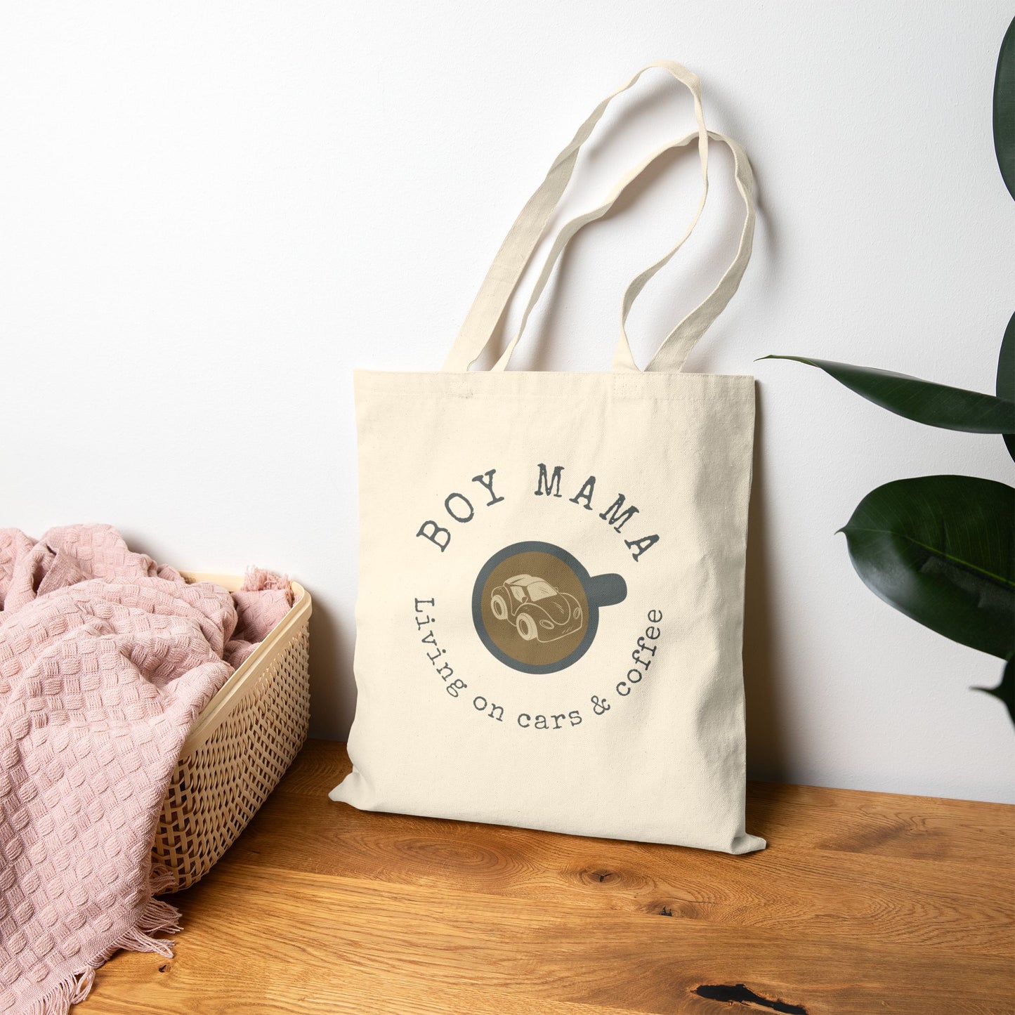 Canvas Tote Bag - Boy Mama Living On Coffee and Cars