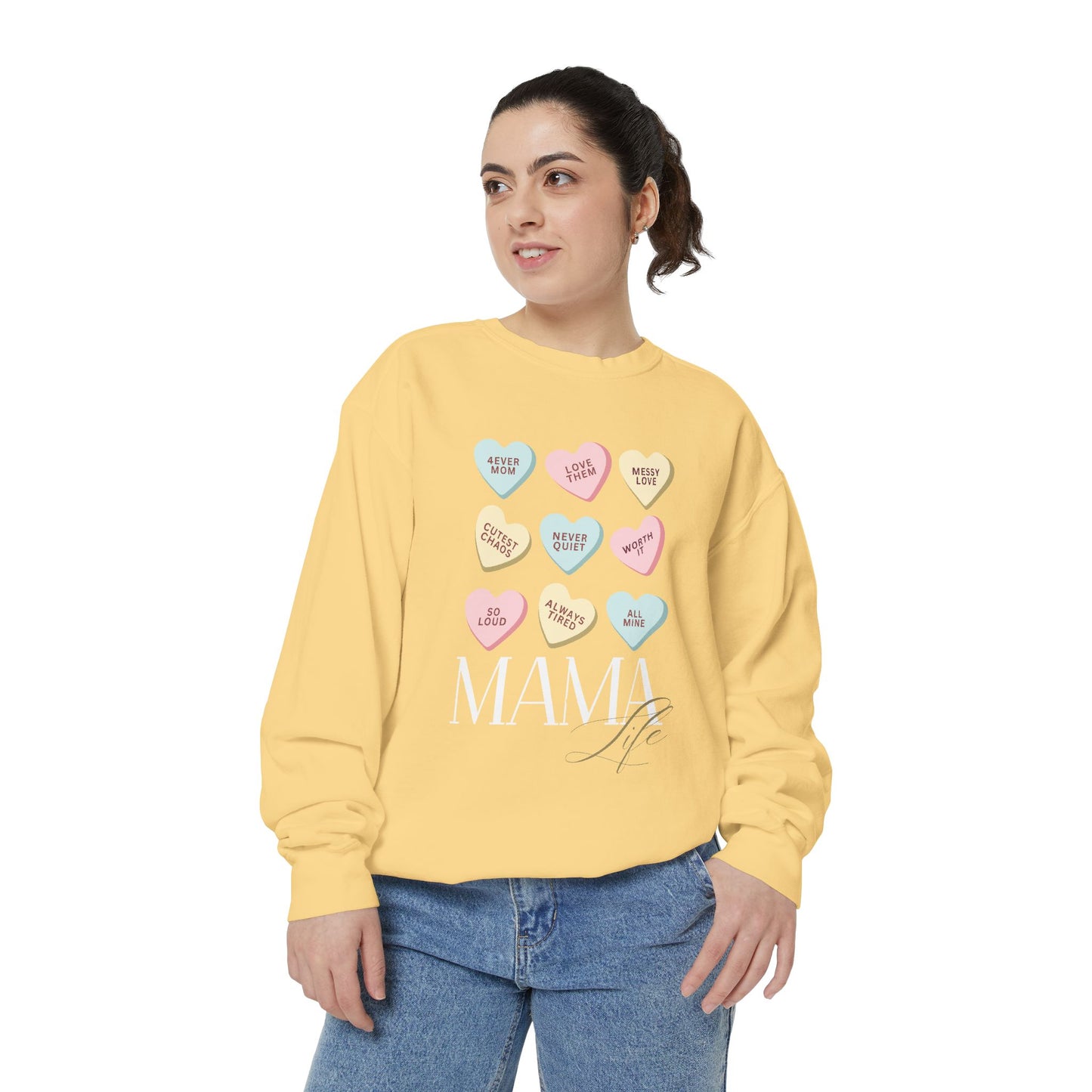 Conversation Hearts Sweatshirt — Pastel Valentine Candy Heart Crewneck