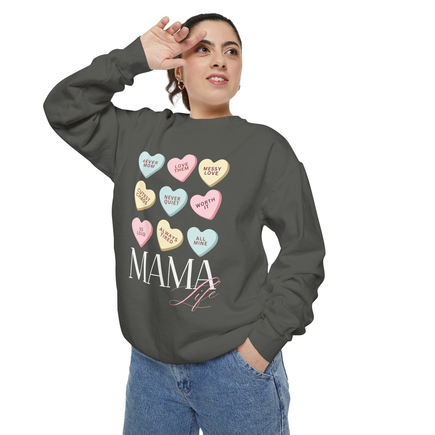Conversation Hearts Sweatshirt — Pastel Valentine Candy Heart Crewneck
