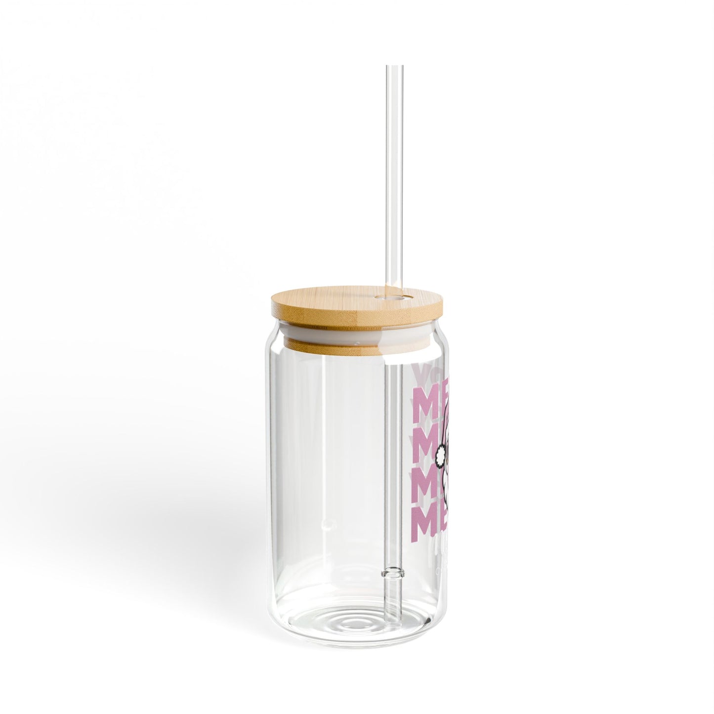 Glass Sipper 16oz - Merry Mama Coffee Needed Design Pink