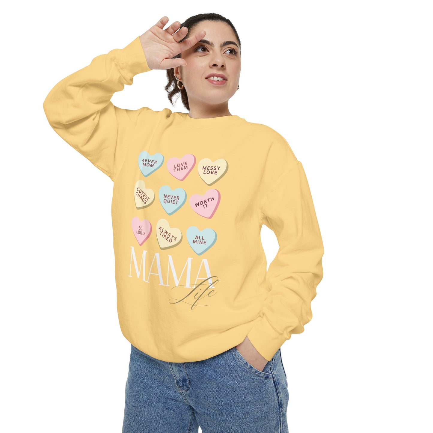Conversation Hearts Sweatshirt — Pastel Valentine Candy Heart Crewneck