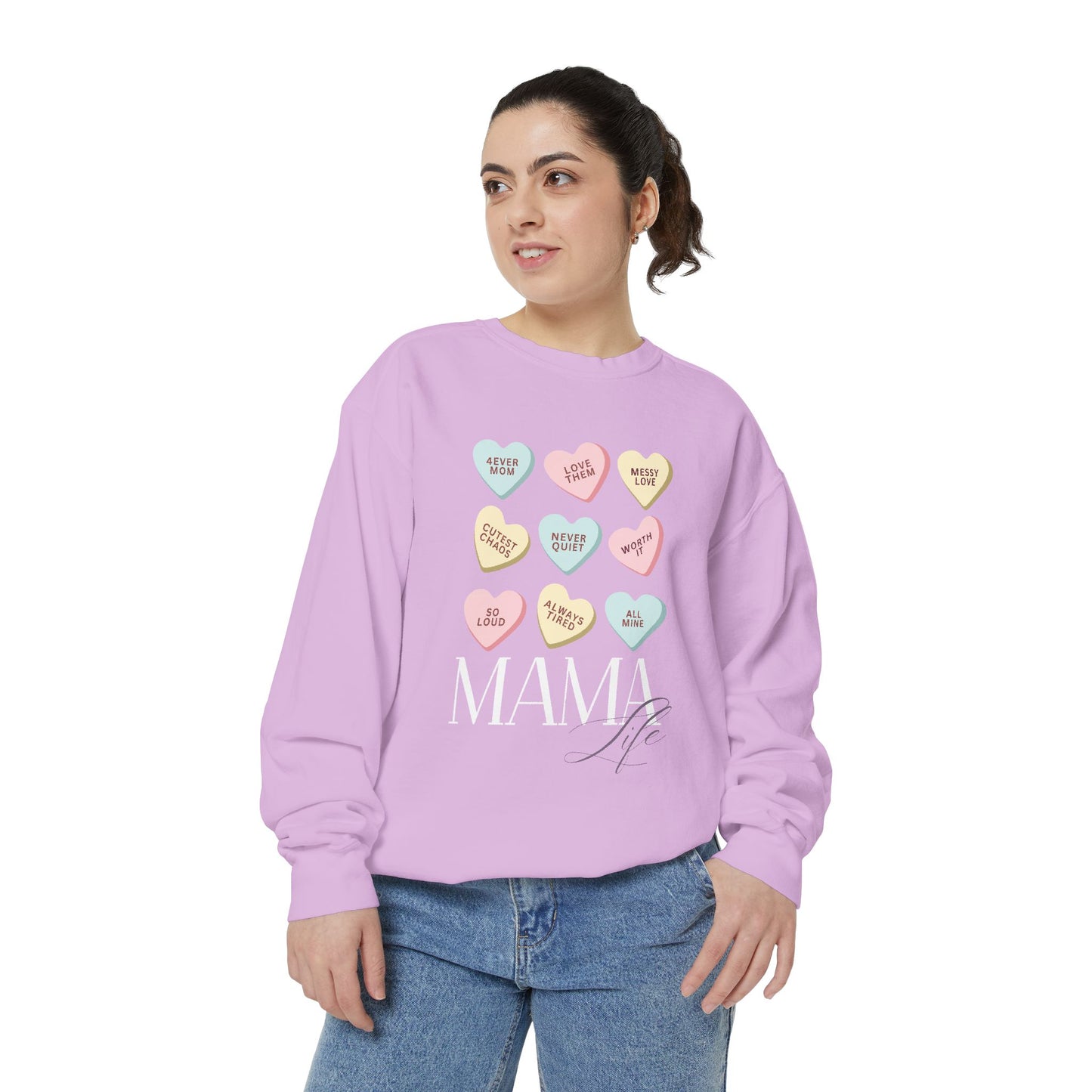 Conversation Hearts Sweatshirt — Pastel Valentine Candy Heart Crewneck