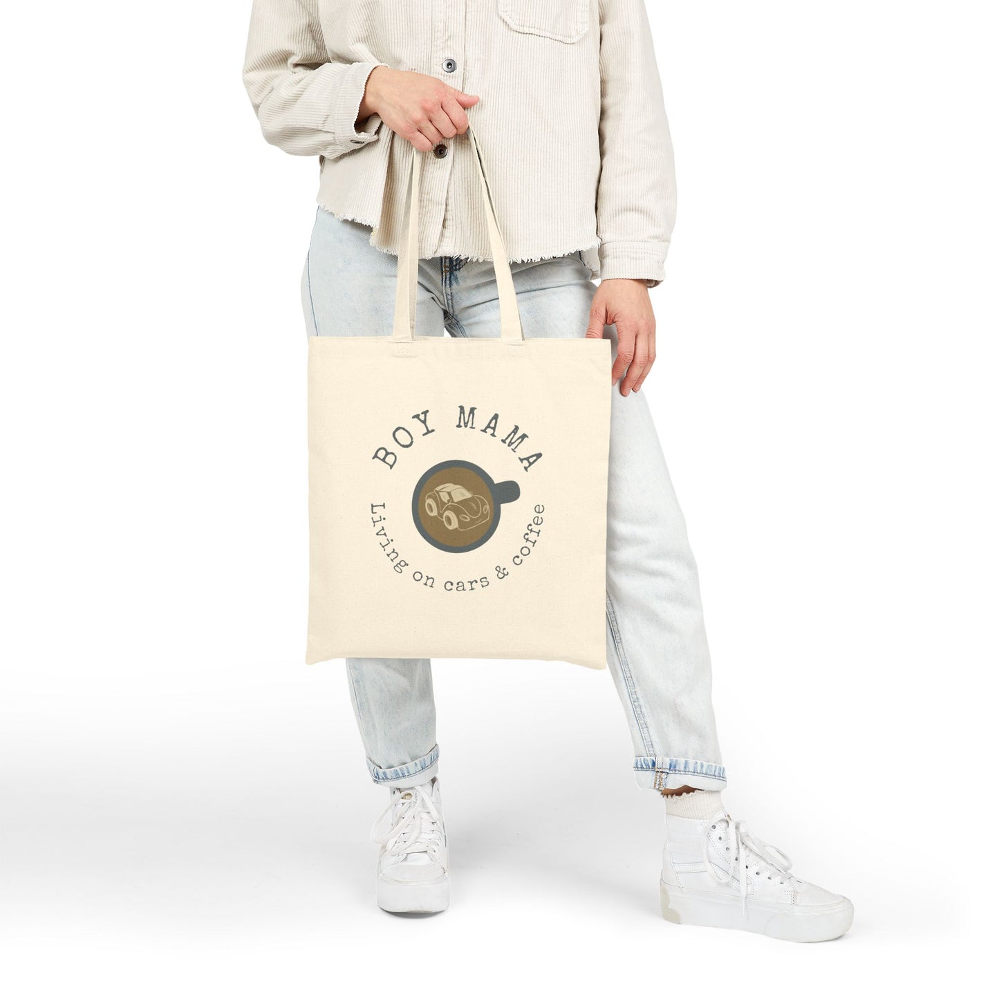 Canvas Tote Bag - Boy Mama Living On Coffee and Cars